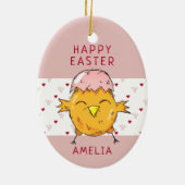 かわいいイースターシックとエッグシェルハートハッピーイースター セラミックオーナメント (裏面)