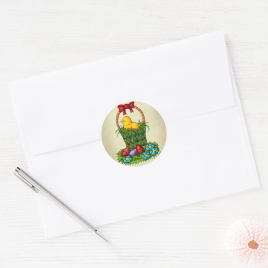 かわいいイースターチキン ラウンドシール (封筒)