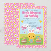 かわいいイースターチックの春の子供の誕生日 招待状 (正面/裏面)