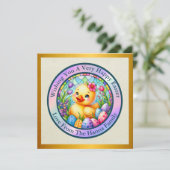 かわいいイースターチック、花、そしてカラフルな卵 招待状 (スタンド正面)