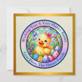 かわいいイースターチック、花、そしてカラフルな卵 招待状