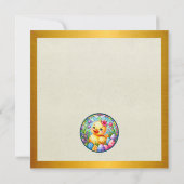 かわいいイースターチック、花、そしてカラフルな卵 招待状 (裏面)