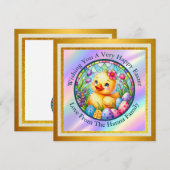 かわいいイースターチック、花、そしてカラフルな卵 招待状 (正面/裏面)