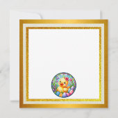 かわいいイースターチック、花、そしてカラフルな卵 招待状 (裏面)