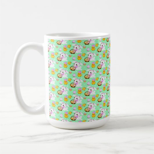 かわいいイースターバスケットウサギとひよこ コーヒーマグカップ (左)