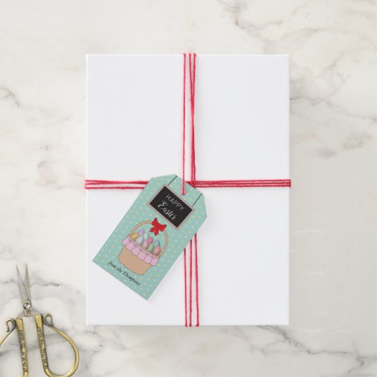 かわいいイースターバスケット&パステルイースターエッグ ギフトタグ (より糸付き)