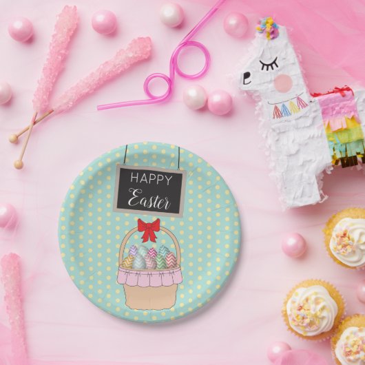 かわいいイースターバスケット&パステルイースターエッグ ペーパープレート (パーティー)