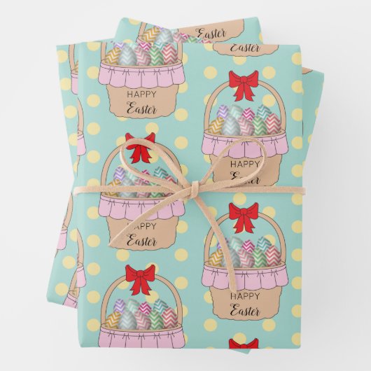 かわいいイースターバスケット&パステルイースターエッグ ラッピングペーパーシート (インサイチュ)