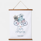 かわいいイースターバニーが自転車に乗る 吊り下げ型タペストリー (正面)