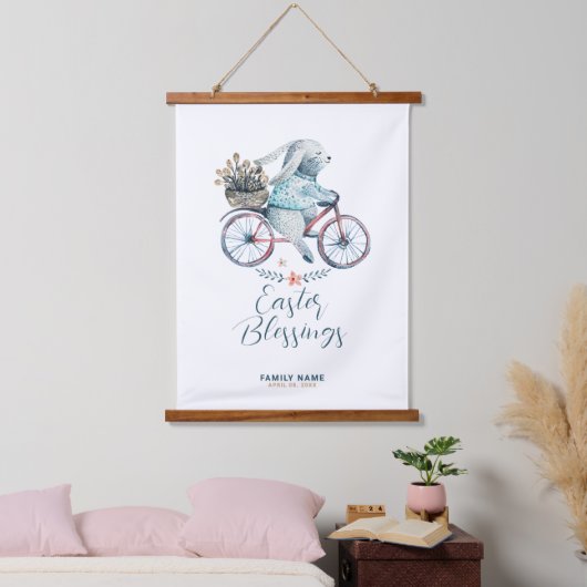 かわいいイースターバニーが自転車に乗る 吊り下げ型タペストリー (寝室)