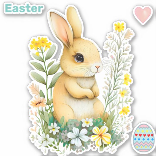 かわいいイースターバニーとイースターエッグのステッカー シール (正面)