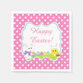 かわいいイースターバニーとシックなイースターエッグ狩り スタンダードカクテルナプキン