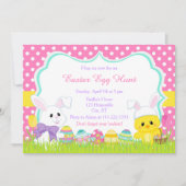 かわいいイースターバニーとシックなイースターエッグ狩り 招待状 (正面)