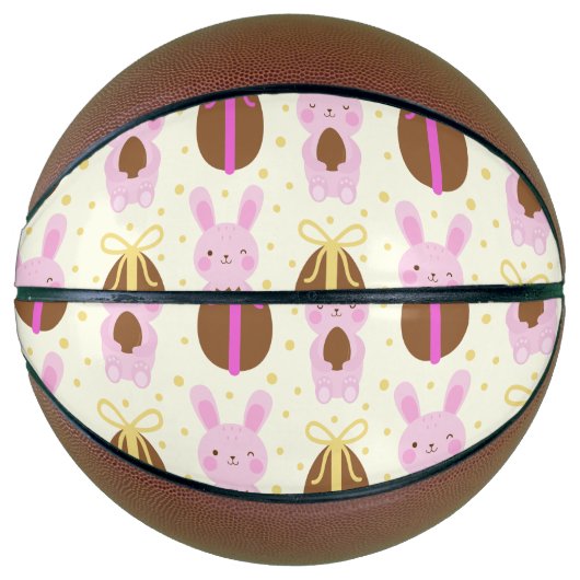 かわいいイースターバニーとチョコレートの卵のパターン バスケットボール (正面)