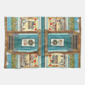 かわいいイースターバニーとバンドットケーキショップの水色 キッチンタオル (横)