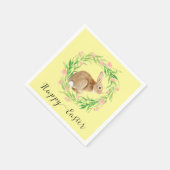 かわいいイースターバニーとフローラリース スタンダードカクテルナプキン (角)