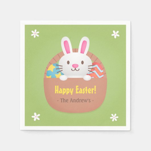 かわいいイースターバニーと卵のパーティー用品 スタンダードカクテルナプキン (正面)