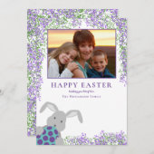 かわいいイースターバニーと卵のフローラ写真を追加 シーズンカード (正面/裏面)
