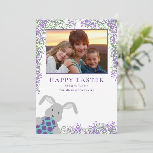 かわいいイースターバニーと卵のフローラ写真を追加 シーズンカード (スタンド正面)