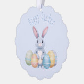 かわいいイースターバニーと卵の幼稚園ブルー オーナメントカード (左)