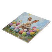かわいいイースターバニーと色付き卵 タイル (側面)