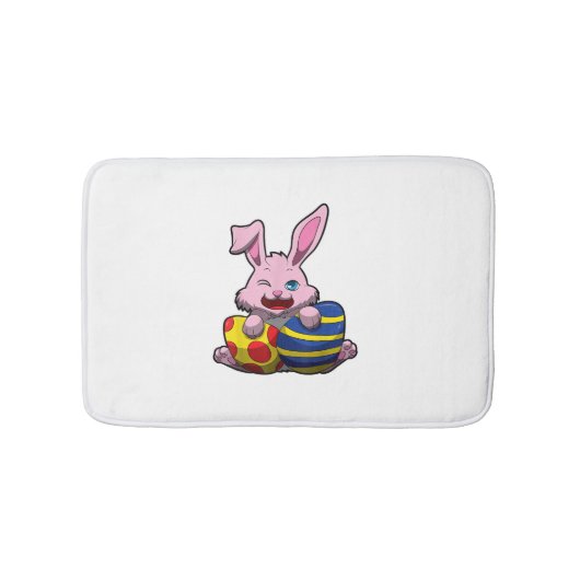 かわいいイースターバニーと色付き卵 – ハッピーイースター バスマット (正面)