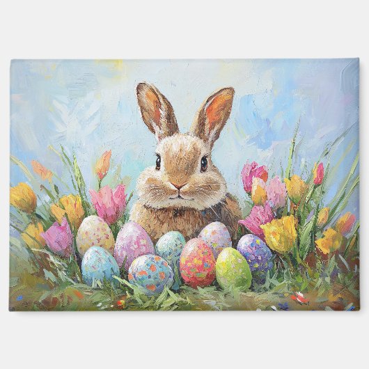 かわいいイースターバニーと色付き卵 マグネット (正面)