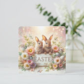 かわいいイースターバニーと花とイースターエッグ シーズンカード (スタンド正面)