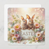 かわいいイースターバニーと花とイースターエッグ シーズンカード (正面/裏面)