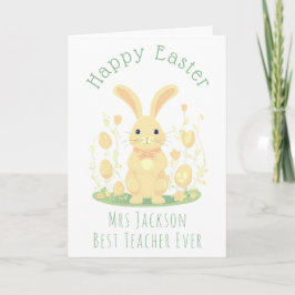 かわいいイースターバニーと金ゴールドエッグ最高の先生 カード