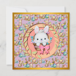 かわいいイースターバニーのかご座り 招待状