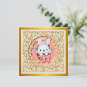 かわいいイースターバニーのかご座り 招待状 (スタンド正面)