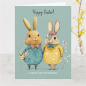 かわいいイースターバニーのカップル カード (黄色い花)