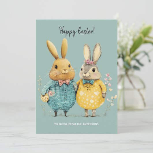 かわいいイースターバニーのカップル シーズンカード (スタンド正面)