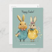 かわいいイースターバニーのカップル シーズンポストカード (正面/裏面)