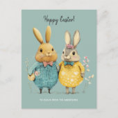 かわいいイースターバニーのカップル シーズンポストカード (正面)