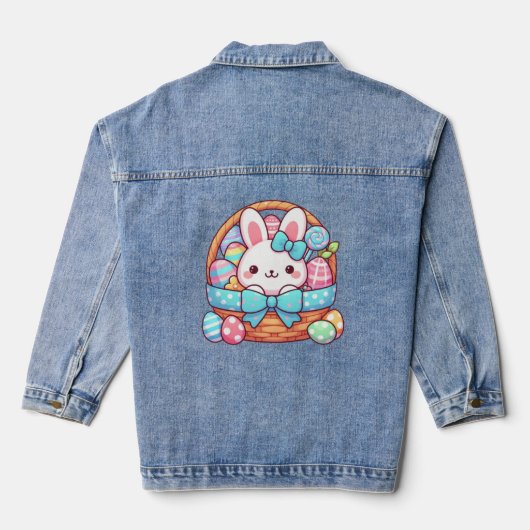 かわいいイースターバニーのバスケット デニムジャケット (裏面)