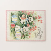 かわいいイースターバニーのレトロなヴィンテージ ジグソーパズル (横)