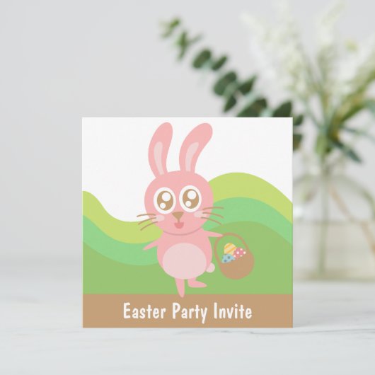 かわいいイースターバニーの卵の保持籠 招待状 (スタンド正面)