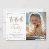 かわいいイースターバニーの子供の誕生日パーティーの写真 招待状 (正面)