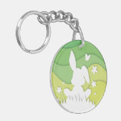 かわいいイースターバニーの春の牧草地 キーホルダー (正面左)