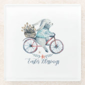 かわいいイースターバニーをバイクに ガラスコースター (正面)