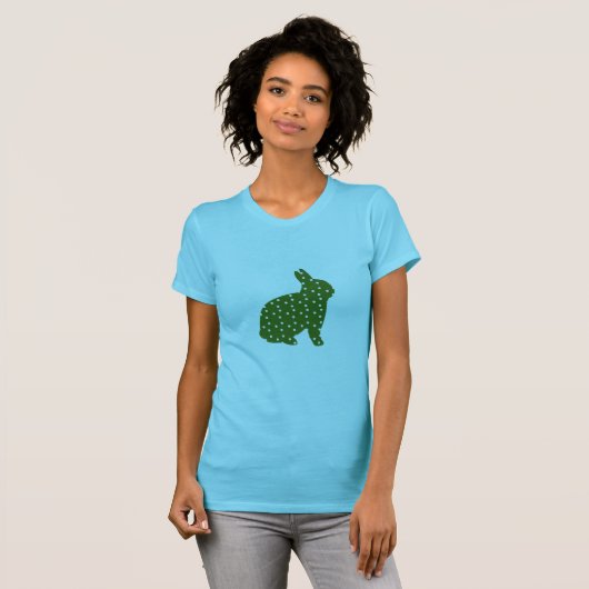 かわいいイースターバニーオリーブグリーンに白い斑点 Tシャツ (正面フル)