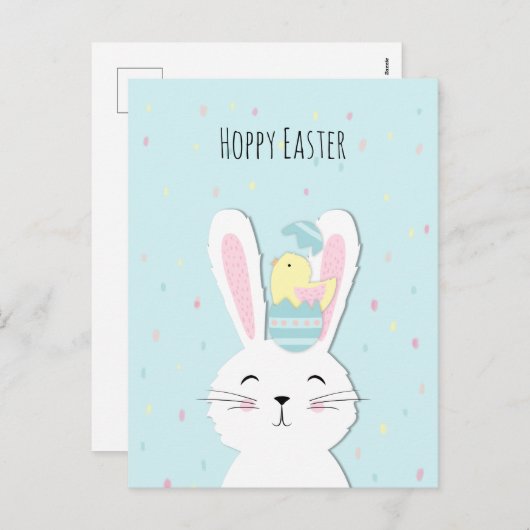 かわいいイースターバニーターコイズの背景 シーズンポストカード (正面/裏面)