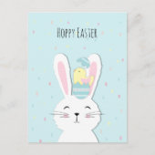 かわいいイースターバニーターコイズの背景 シーズンポストカード (正面)