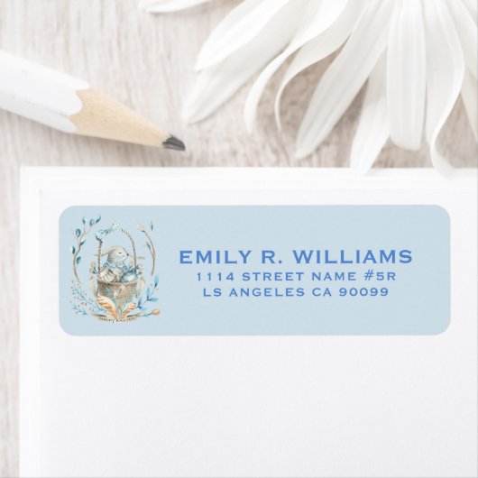 かわいいイースターバニーバニーバスケットウォーターの色のイラストレーション ラベル (インサイチュ)