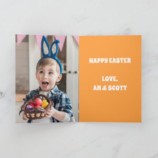 かわいいイースターバニーパーソナライズされたウサギの子供たち写真 カード (内部)
