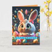 かわいいイースターバニーパーソナライズされたウサギの子供たち写真 カード (黄色い花)