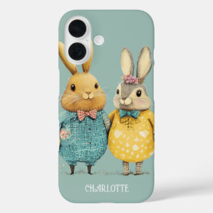 かわいいイースターバニーパーソナライズされたカップル iPhone 16ケース