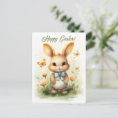 かわいいイースターバニーフロリック:黄色の牧草地魔法 シーズンポストカード (スタンド正面)